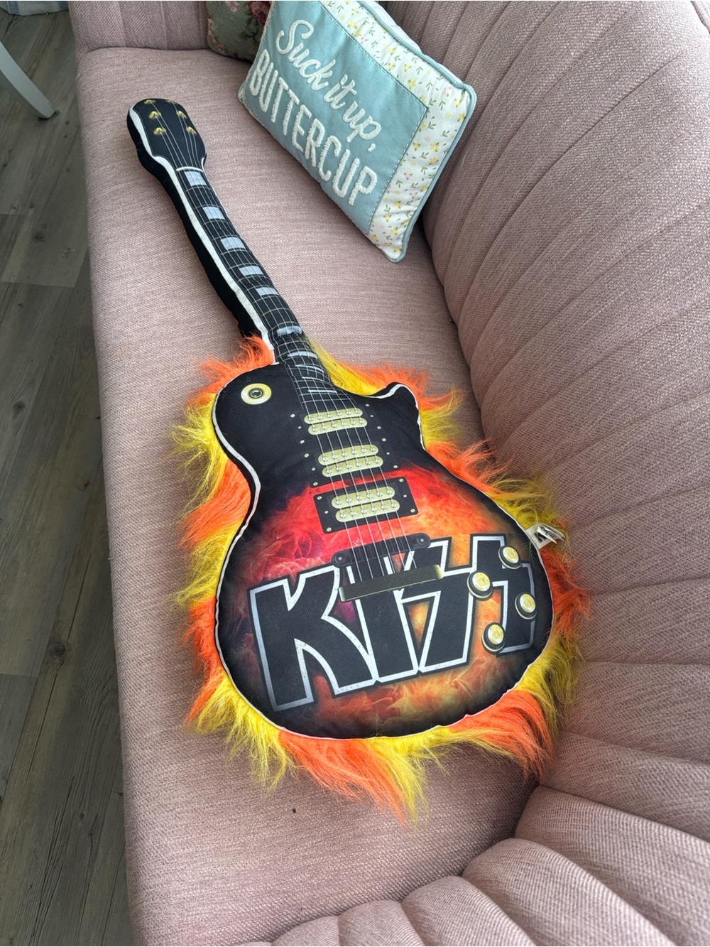 KISS Limited Edition Flame Plush Guitar Pillow - Black & Orange